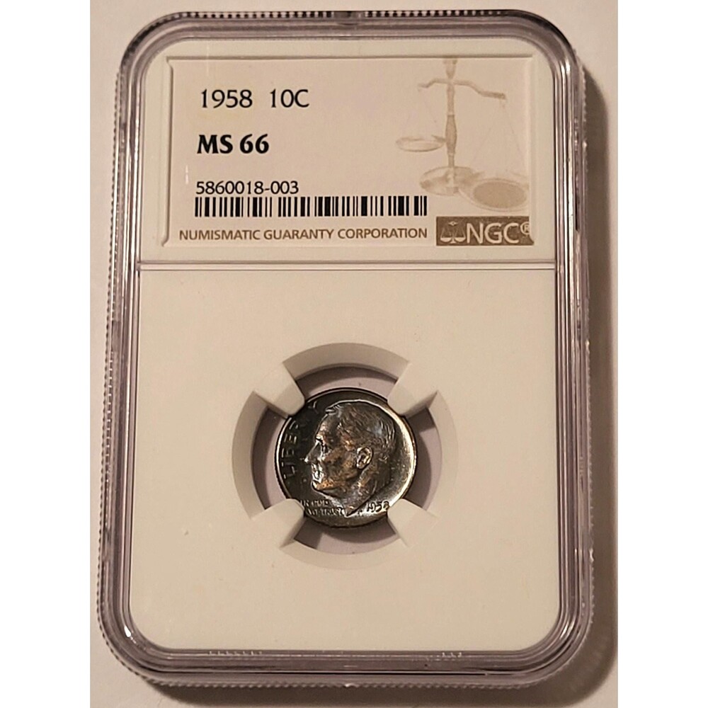 1958 Roosevelt Dime MS66 NGC Toned